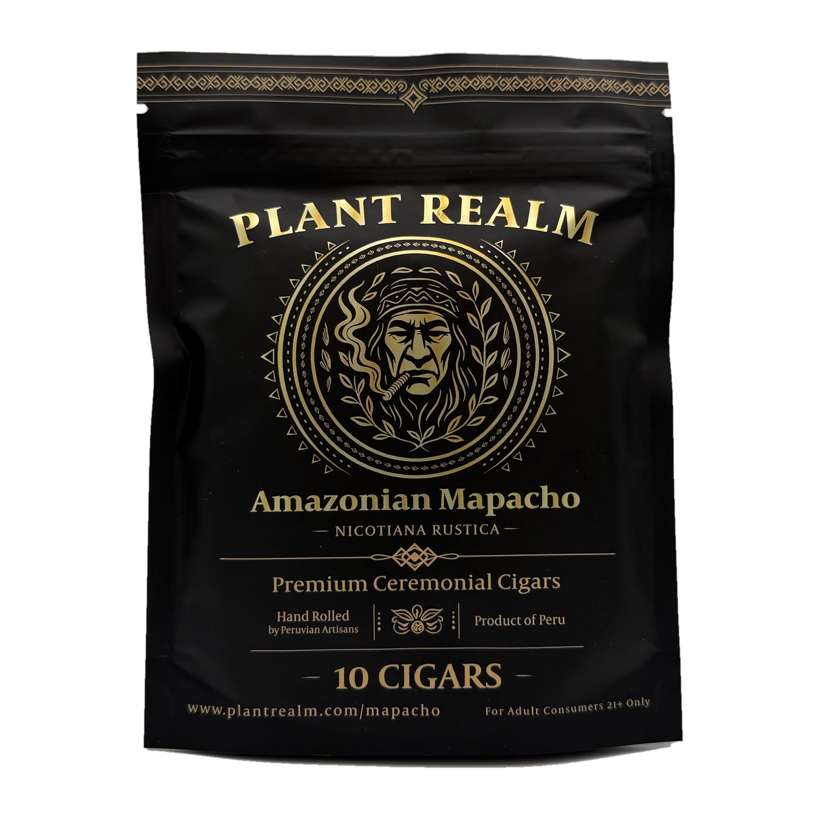 Plant Realm Amazonian Mapacho premium cigars pack of 10 — front of pouch
